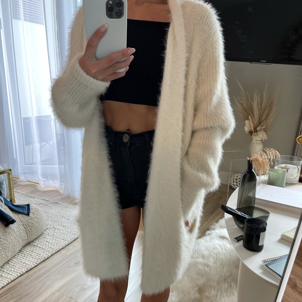Anthropologie white shaggy coat